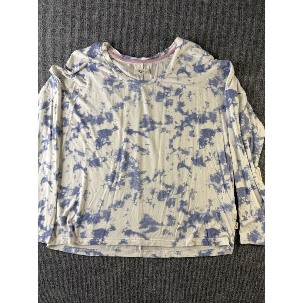 UGG Womens Medium Blue White Tie Dye‎ Long Sleeve Modal Blend Lounge Top